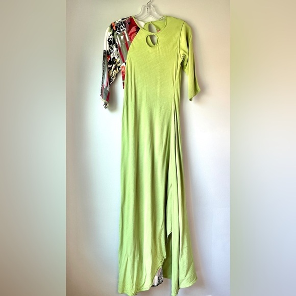 Neeru Kumar Lime Green Graphic Panel Maxi Dress - Picture 1 of 13